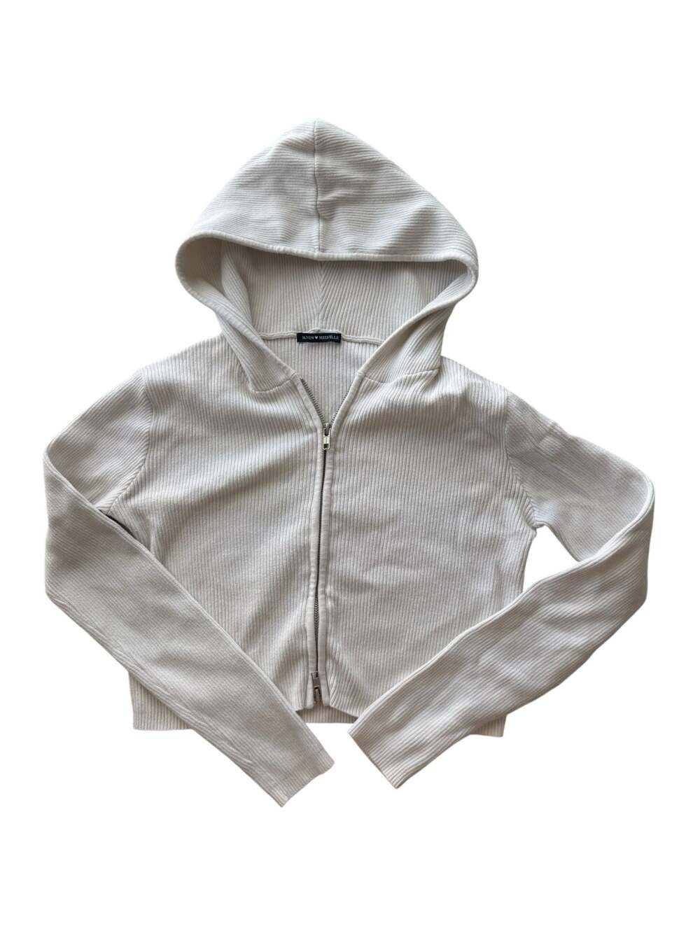 Brandy Melville White Arden Ribbed Double-Zip Hoodie